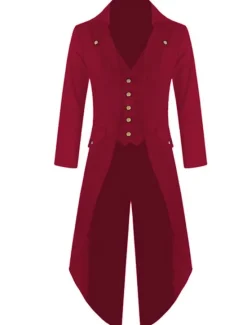 Sale OUKU Men's Winter Jacket Winter Coat Coat Party V Neck Punk & Gothic Jacket Outerwear Solid Colored Green Purple Red / Long Sleeve / Long
