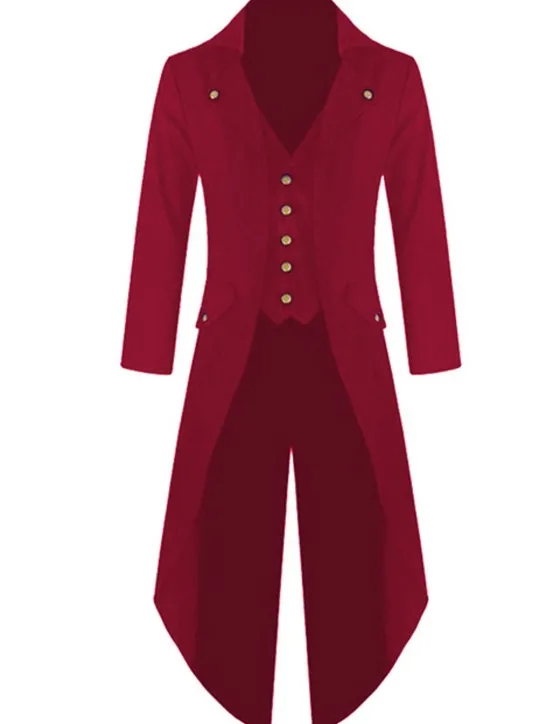 Sale OUKU Men's Winter Jacket Winter Coat Coat Party V Neck Punk & Gothic Jacket Outerwear Solid Colored Green Purple Red / Long Sleeve / Long