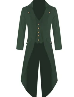 Sale OUKU Men's Winter Jacket Winter Coat Coat Party V Neck Punk & Gothic Jacket Outerwear Solid Colored Green Purple Red / Long Sleeve / Long