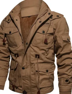 Clearance OUKU Men's Winter Jacket Winter Coat Work Jacket Street Causal Warm Vintage Style Fall Winter Solid Color Cotton ArmyGreen Black khaki Jacket