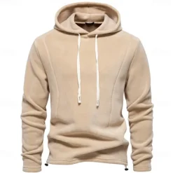 Discount OUKU Mens Winter Solid Fleece Hoody High Quality Warm Casual Drawstring Hat Sweatshirt Soft Shell Hoodies for Men