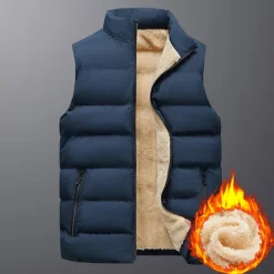 Best OUKU Men's Winter Vest Fleece Thick Jacket Warm Coat Padded Puffer Vest Fleece Lined Jacket Highly Warm Plush Stand Collar Waistcoat Daily Wear Great Lightweight Causal Travel Cargo Safari Photo Vest