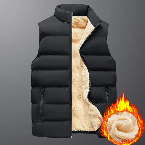 Best OUKU Men's Winter Vest Fleece Thick Jacket Warm Coat Padded Puffer Vest Fleece Lined Jacket Highly Warm Plush Stand Collar Waistcoat Daily Wear Great Lightweight Causal Travel Cargo Safari Photo Vest