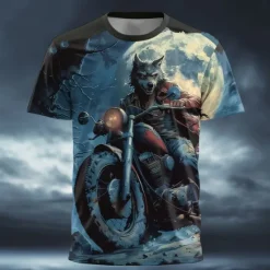 Sale OUKU Men's Wolf Motorcycle T Shirt Short Sleeve T shirt 3D Print Crew Neck Shirt Designer Gothic Party Street Casual Summer Spring Clothing Apparel S M L XL XXL XXXL Black