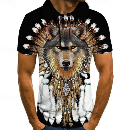Hot OUKU Men's Wolf Polo Shirts Golf Shirt Short Sleeve Polo Shirts Collared Shirts Casual Funny Streetwear Vacation Wear Party Outfits 3D Print Buttons Black Red Blue