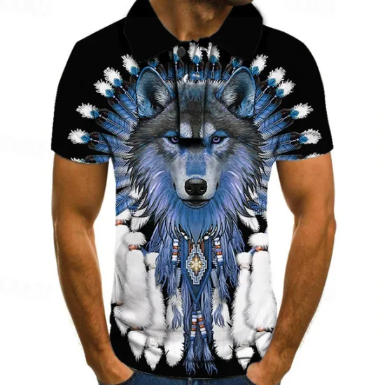 Hot OUKU Men's Wolf Polo Shirts Golf Shirt Short Sleeve Polo Shirts Collared Shirts Casual Funny Streetwear Vacation Wear Party Outfits 3D Print Buttons Black Red Blue