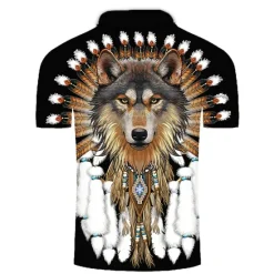 Hot OUKU Men's Wolf Polo Shirts Golf Shirt Short Sleeve Polo Shirts Collared Shirts Casual Funny Streetwear Vacation Wear Party Outfits 3D Print Buttons Black Red Blue