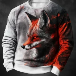 Outlet OUKU Men's Wolf Sweatshirt Sweatshirt Long Sleeve Sweatshirt Crew Neck Fashion Daily Casual 3D Printing Holiday Going out Streetwear Crewneck 3D Print Winter Spring & Fall Gray
