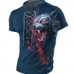 New OUKU Men's Wolf T Shirt Short Sleeve T shirt 3D Print Shirt Exaggerated Designer Retro Vintage Party Street Black Dark Blue Summer Spring Clothing Apparel S M L XL XXL XXXL