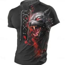 New OUKU Men's Wolf T Shirt Short Sleeve T shirt 3D Print Shirt Exaggerated Designer Retro Vintage Party Street Black Dark Blue Summer Spring Clothing Apparel S M L XL XXL XXXL