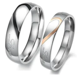 OUKU Men's Women's 2pcs Cuff Links Couple Rings Band Ring Engagement Ring Wedding Party Two tone Ladies Simple Silver