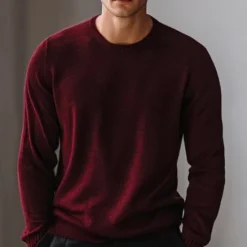 Best OUKU Men's Wool Pullover Sweater Jumper Knit Solid Color Crew Neck Knitwear Elegant Christmas Outdoor Clothing Apparel Fall Winter Wine Red Dark Green S M L