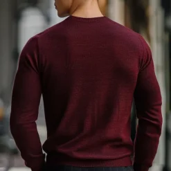 Best OUKU Men's Wool Pullover Sweater Jumper Knit Solid Color Crew Neck Knitwear Elegant Christmas Outdoor Clothing Apparel Fall Winter Wine Red Dark Green S M L