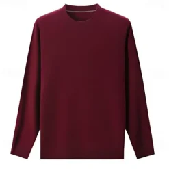 Best OUKU Men's Wool Pullover Sweater Jumper Knit Solid Color Crew Neck Knitwear Elegant Christmas Outdoor Clothing Apparel Fall Winter Wine Red Dark Green S M L