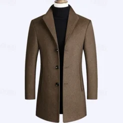 New OUKU Men's Wool Coat Overcoat Trench Coat Long Trench Coat Daily Vacation Fall & Winter Polyester Thermal Warm Windproof Outerwear Clothing Apparel Fashion Classic Plain Pocket Lapel Single Breasted