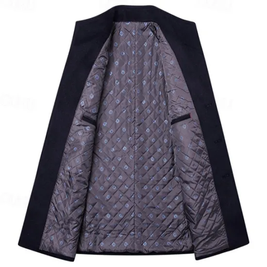 New OUKU Men's Wool Coat Overcoat Trench Coat Long Trench Coat Daily Vacation Fall & Winter Polyester Thermal Warm Windproof Outerwear Clothing Apparel Fashion Classic Plain Pocket Lapel Single Breasted