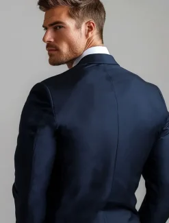 Clearance OUKU Men's Wool Suit Blazer Formal School Wedding Elegant Warm Fall Winter Solid Color Single Breasted One-button Blazer Navy Blue