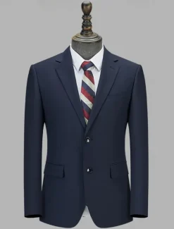 Clearance OUKU Men's Wool Suit Blazer Formal School Wedding Elegant Warm Fall Winter Solid Color Single Breasted One-button Blazer Navy Blue