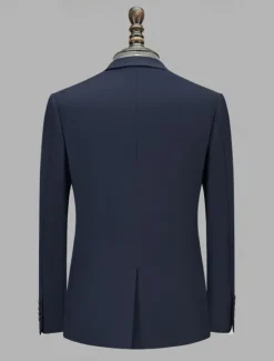 Clearance OUKU Men's Wool Suit Blazer Formal School Wedding Elegant Warm Fall Winter Solid Color Single Breasted One-button Blazer Navy Blue