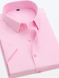 New OUKU Men's Work Shirt Solid / Plain Color Wedding Business Light Pink Black White Dark Navy Short Sleeve Classic Collar Spring & Summer Clothing Apparel Buttons