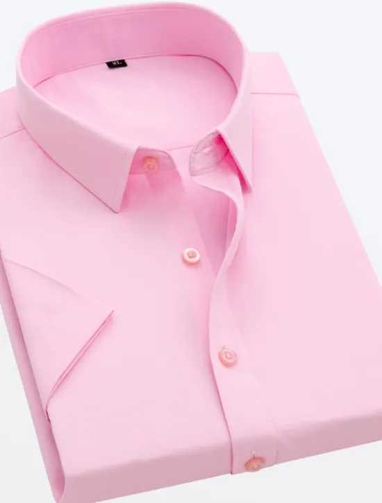 New OUKU Men's Work Shirt Solid / Plain Color Wedding Business Light Pink Black White Dark Navy Short Sleeve Classic Collar Spring & Summer Clothing Apparel Buttons