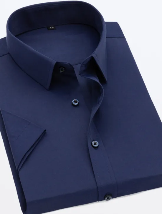New OUKU Men's Work Shirt Solid / Plain Color Wedding Business Light Pink Black White Dark Navy Short Sleeve Classic Collar Spring & Summer Clothing Apparel Buttons