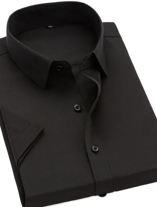New OUKU Men's Work Shirt Solid / Plain Color Wedding Business Light Pink Black White Dark Navy Short Sleeve Classic Collar Spring & Summer Clothing Apparel Buttons