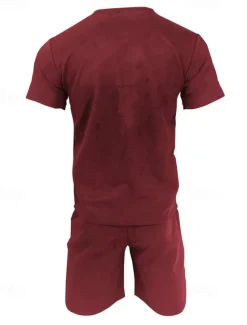 Sale OUKU Men's Workout Set Tracksuit T shirt & Shorts Set Outfit Set Crew Neck Outdoor Daily Sports Pocket Drawstring 2 Piece Solid Color Wine Red Royal Blue Green Polyester Activewear Classic Casual Summer