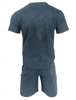 Sale OUKU Men's Workout Set Tracksuit T shirt & Shorts Set Outfit Set Crew Neck Outdoor Daily Sports Pocket Drawstring 2 Piece Solid Color Wine Red Royal Blue Green Polyester Activewear Classic Casual Summer