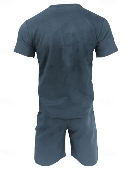 Sale OUKU Men's Workout Set Tracksuit T shirt & Shorts Set Outfit Set Crew Neck Outdoor Daily Sports Pocket Drawstring 2 Piece Solid Color Wine Red Royal Blue Green Polyester Activewear Classic Casual Summer