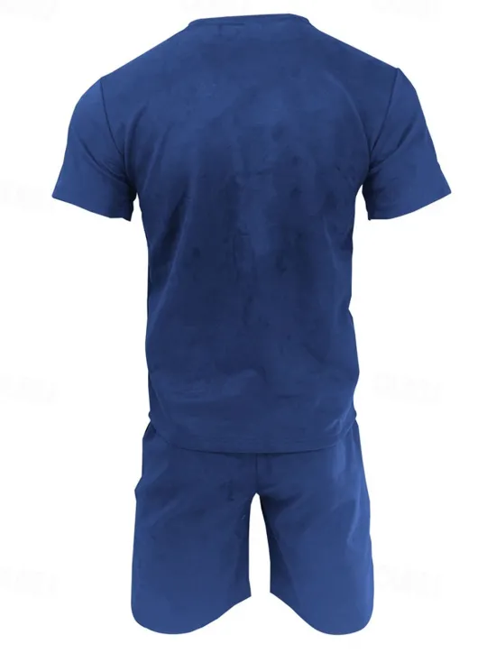 Sale OUKU Men's Workout Set Tracksuit T shirt & Shorts Set Outfit Set Crew Neck Outdoor Daily Sports Pocket Drawstring 2 Piece Solid Color Wine Red Royal Blue Green Polyester Activewear Classic Casual Summer