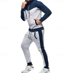 Outlet OUKU Men's Workout Set Tracksuit Full Zip Hoodie Hoodie & Pants Outfit Set Hoodie Hooded Outdoor Daily Sports Pocket Drawstring 2 Piece Color Block Black White Red Polyester Activewear Classic Casual