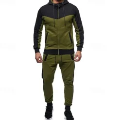 Outlet OUKU Men's Workout Set Tracksuit Full Zip Hoodie Hoodie & Pants Outfit Set Hoodie Hooded Outdoor Daily Sports Pocket Drawstring 2 Piece Color Block Black White Red Polyester Activewear Classic Casual