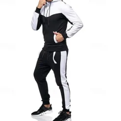 Outlet OUKU Men's Workout Set Tracksuit Full Zip Hoodie Hoodie & Pants Outfit Set Hoodie Hooded Outdoor Daily Sports Pocket Drawstring 2 Piece Color Block Black White Red Polyester Activewear Classic Casual
