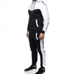 Outlet OUKU Men's Workout Set Tracksuit Full Zip Hoodie Hoodie & Pants Outfit Set Hoodie Hooded Outdoor Daily Sports Pocket Drawstring 2 Piece Color Block Black White Red Polyester Activewear Classic Casual