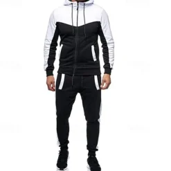 Outlet OUKU Men's Workout Set Tracksuit Full Zip Hoodie Hoodie & Pants Outfit Set Hoodie Hooded Outdoor Daily Sports Pocket Drawstring 2 Piece Color Block Black White Red Polyester Activewear Classic Casual