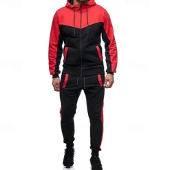 Outlet OUKU Men's Workout Set Tracksuit Full Zip Hoodie Hoodie & Pants Outfit Set Hoodie Hooded Outdoor Daily Sports Pocket Drawstring 2 Piece Color Block Black White Red Polyester Activewear Classic Casual