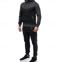 Outlet OUKU Men's Workout Set Tracksuit Full Zip Hoodie Hoodie & Pants Outfit Set Hoodie Hooded Outdoor Daily Sports Pocket Drawstring 2 Piece Color Block Black White Red Polyester Activewear Classic Casual