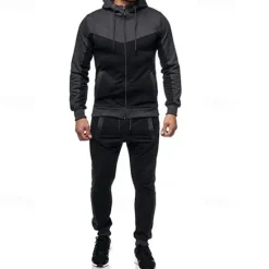 Outlet OUKU Men's Workout Set Tracksuit Full Zip Hoodie Hoodie & Pants Outfit Set Hoodie Hooded Outdoor Daily Sports Pocket Drawstring 2 Piece Color Block Black White Red Polyester Activewear Classic Casual