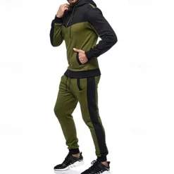 Outlet OUKU Men's Workout Set Tracksuit Full Zip Hoodie Hoodie & Pants Outfit Set Hoodie Hooded Outdoor Daily Sports Pocket Drawstring 2 Piece Color Block Black White Red Polyester Activewear Classic Casual