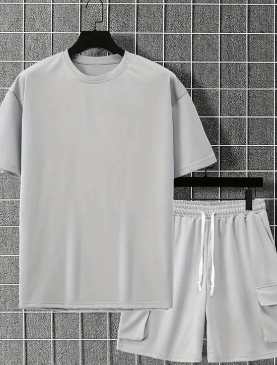 Hot OUKU Men's Workout Set Tracksuit T shirt & Shorts Set Outfit Set Crew Neck Outdoor Daily Sports Pocket Drawstring 2 Piece Plain Black Red Green Polyester Activewear Classic Casual Summer