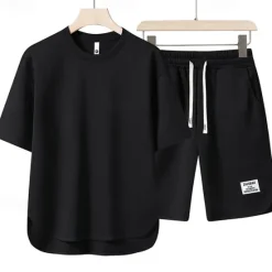 Outlet OUKU Men's Workout Set Tracksuit T shirt & Shorts Set Outfit Set Crew Neck Outdoor Daily Sports Pocket Drawstring 2 Piece Plain Black White Red Polyester Activewear Classic Casual Summer