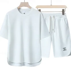Outlet OUKU Men's Workout Set Tracksuit T shirt & Shorts Set Outfit Set Crew Neck Outdoor Daily Sports Pocket Drawstring 2 Piece Plain Black White Red Polyester Activewear Classic Casual Summer