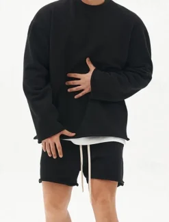 OUKU Men's Workout Set Tracksuit Sweatshirt & Shorts Set Outfit Set Crew Neck Outdoor Daily Sports Pocket Drawstring 2 Piece Plain Black White Khaki Activewear Classic Casual Summer