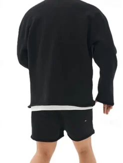 OUKU Men's Workout Set Tracksuit Sweatshirt & Shorts Set Outfit Set Crew Neck Outdoor Daily Sports Pocket Drawstring 2 Piece Plain Black White Khaki Activewear Classic Casual Summer