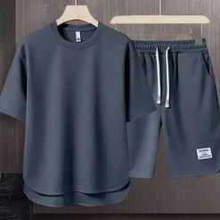 Hot OUKU Men's Workout Set Tracksuit T shirt & Shorts Set Outfit Set Crew Neck Outdoor Daily Sports Pocket Drawstring 2 Piece Plain Black White Apricot Polyester Activewear Classic Casual Summer