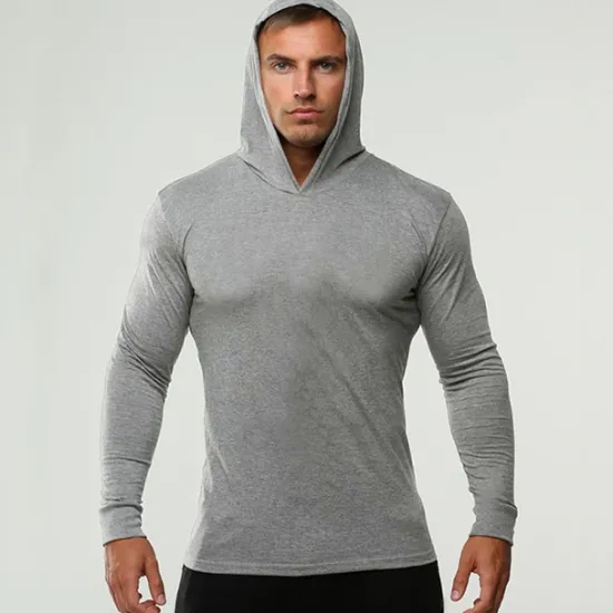 Outlet OUKU Men's Workout Shirt Running Shirt Long Sleeve Top Spring Hooded Spandex Breathable Quick Dry Soft Gym Workout Running Sportswear Activewear Solid Colored Black White Dark Navy