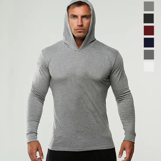 Outlet OUKU Men's Workout Shirt Running Shirt Long Sleeve Top Spring Hooded Spandex Breathable Quick Dry Soft Gym Workout Running Sportswear Activewear Solid Colored Black White Dark Navy