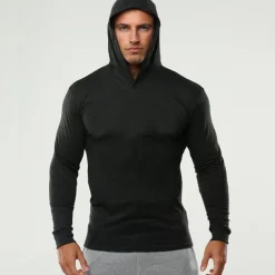 Outlet OUKU Men's Workout Shirt Running Shirt Long Sleeve Top Spring Hooded Spandex Breathable Quick Dry Soft Gym Workout Running Sportswear Activewear Solid Colored Black White Dark Navy