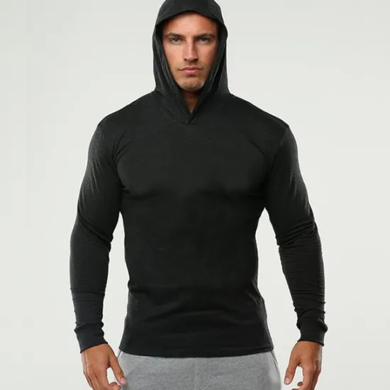 Outlet OUKU Men's Workout Shirt Running Shirt Long Sleeve Top Spring Hooded Spandex Breathable Quick Dry Soft Gym Workout Running Sportswear Activewear Solid Colored Black White Dark Navy
